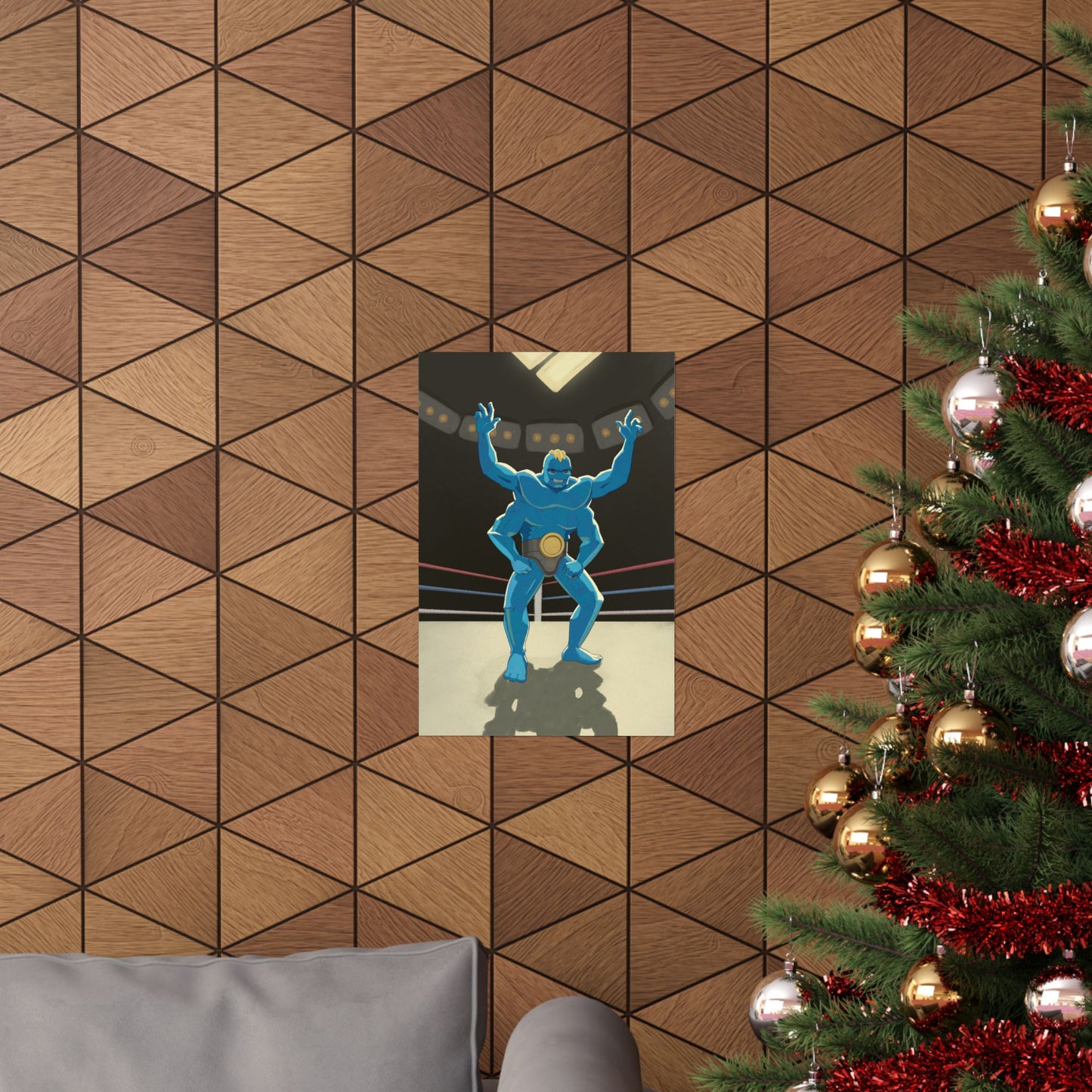 Blue Four-Armed Wrestler Poster