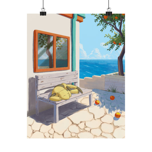 Sleepy Yellow Creature Ocean Bench Poster