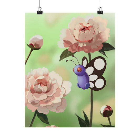 Floral Butterfly Pink Peonies Poster
