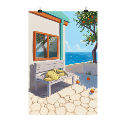 Sleepy Yellow Creature Ocean Bench Poster