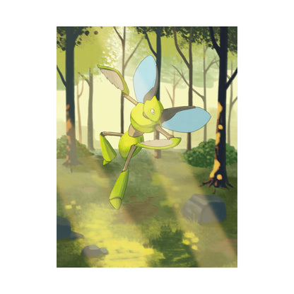 Green Bladed Creature Sunlit Forest Poster