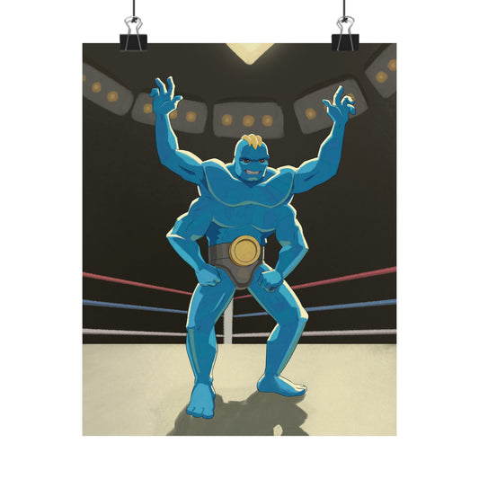 Blue Four-Armed Wrestler Poster