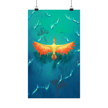 Phoenix Over Ocean Matte Vertical Poster
