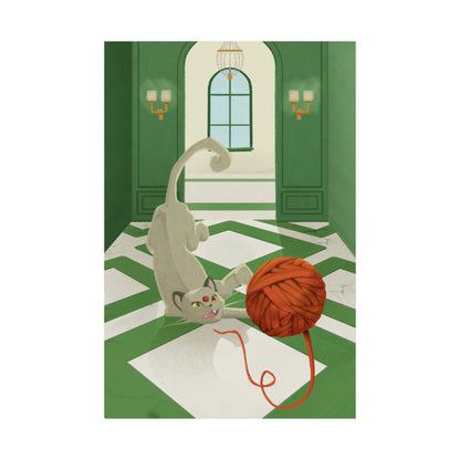 Cat with Red Yarn Poster