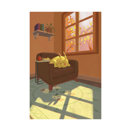 Cozy Yellow Kitty Sunlit Room Poster