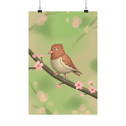 Bird on Cherry Blossom Branch Poster