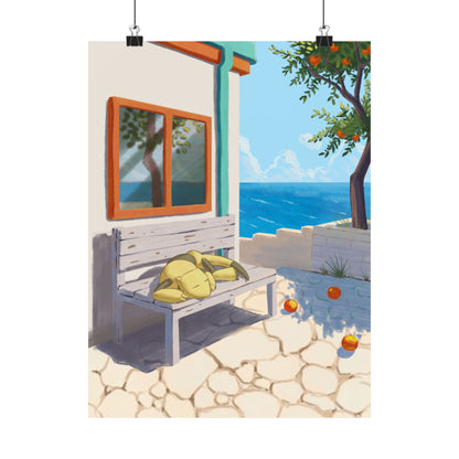 Sleepy Yellow Creature Ocean Bench Poster