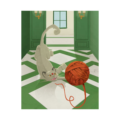 Cat with Red Yarn Poster