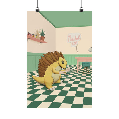 PopKnuckle: From Memory Series - Cute Pangolin Nail Salon Poster - "Nailed It!" Matte Vertical Art Print