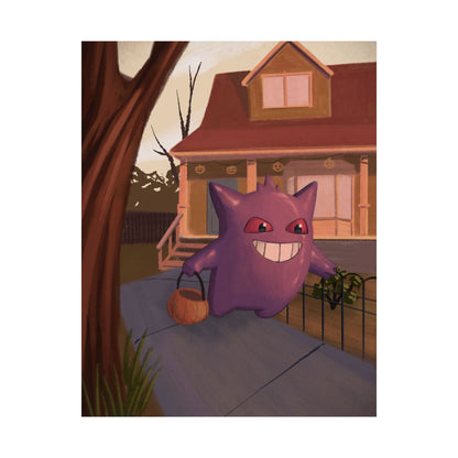 PopKnuckle: From Memory Series - Purple Cute Ghost Trick-or-Treat Halloween Poster — Matte Vertical Art Print