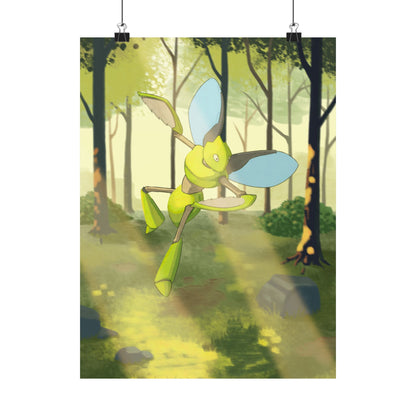 Green Bladed Creature Sunlit Forest Poster