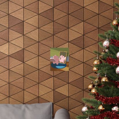 Cute Pink Creature Singing into Mirror Poster