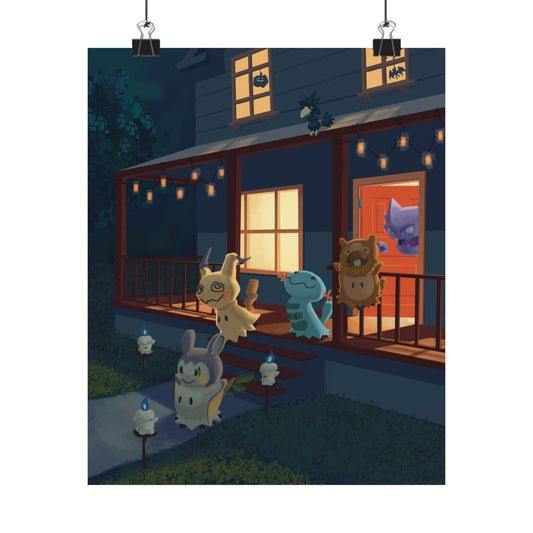 Matte Poster - Cute Monster Porch Night Illustration