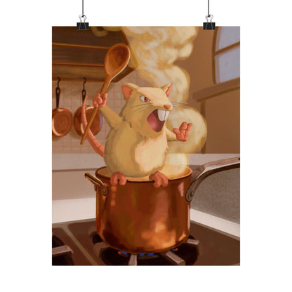 PopKnuckle: From Memory Series - Mad Rat Cook - Raging Rat in the Pot Matte Vertical Poster
