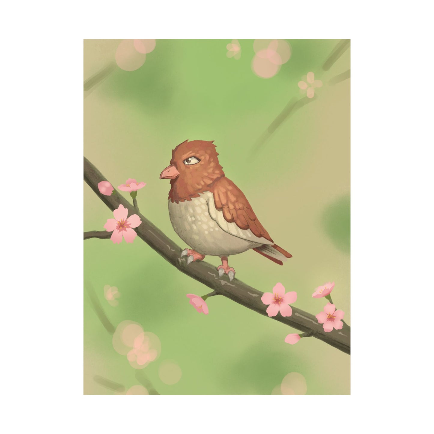 Bird on Cherry Blossom Branch Poster