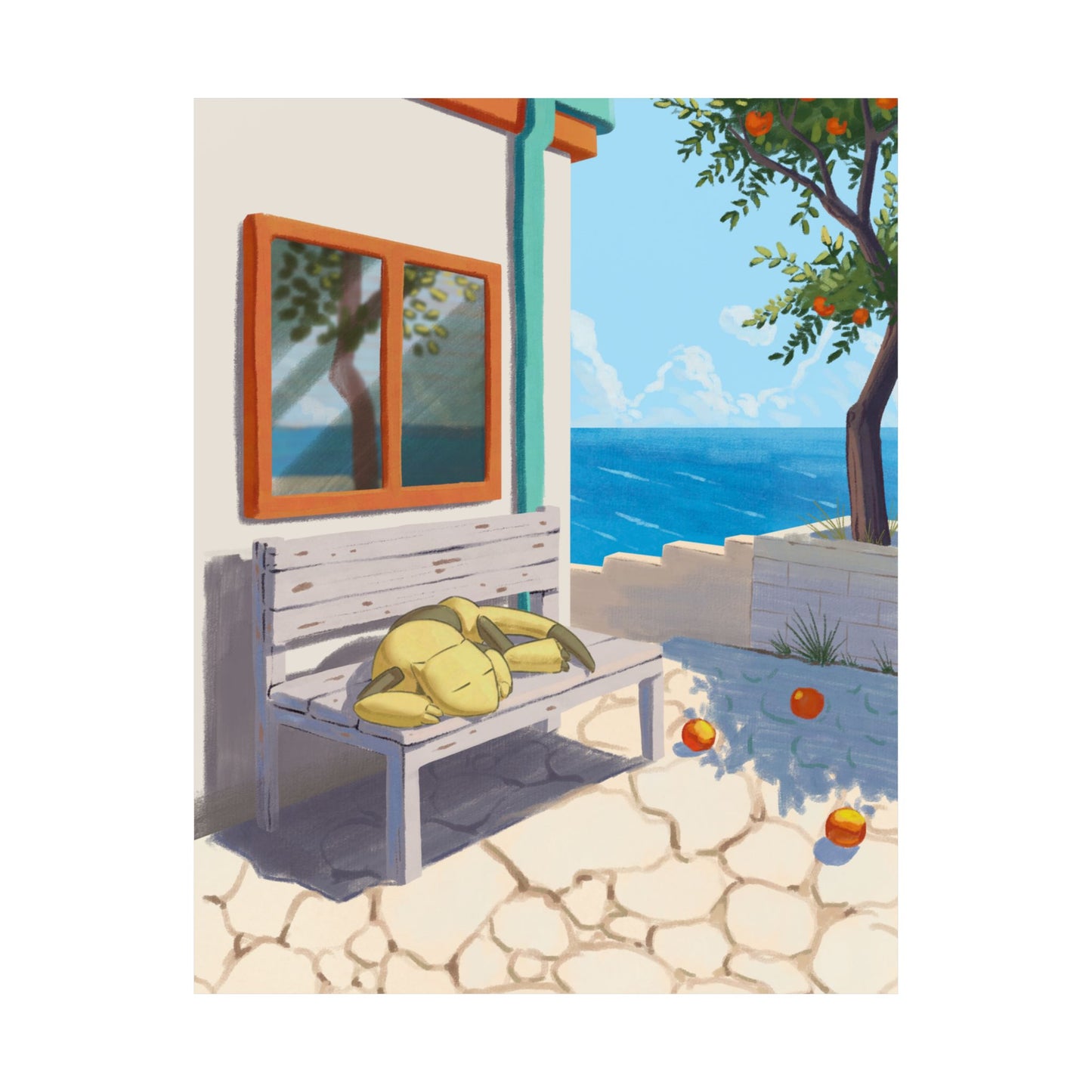 Sleepy Yellow Creature Ocean Bench Poster