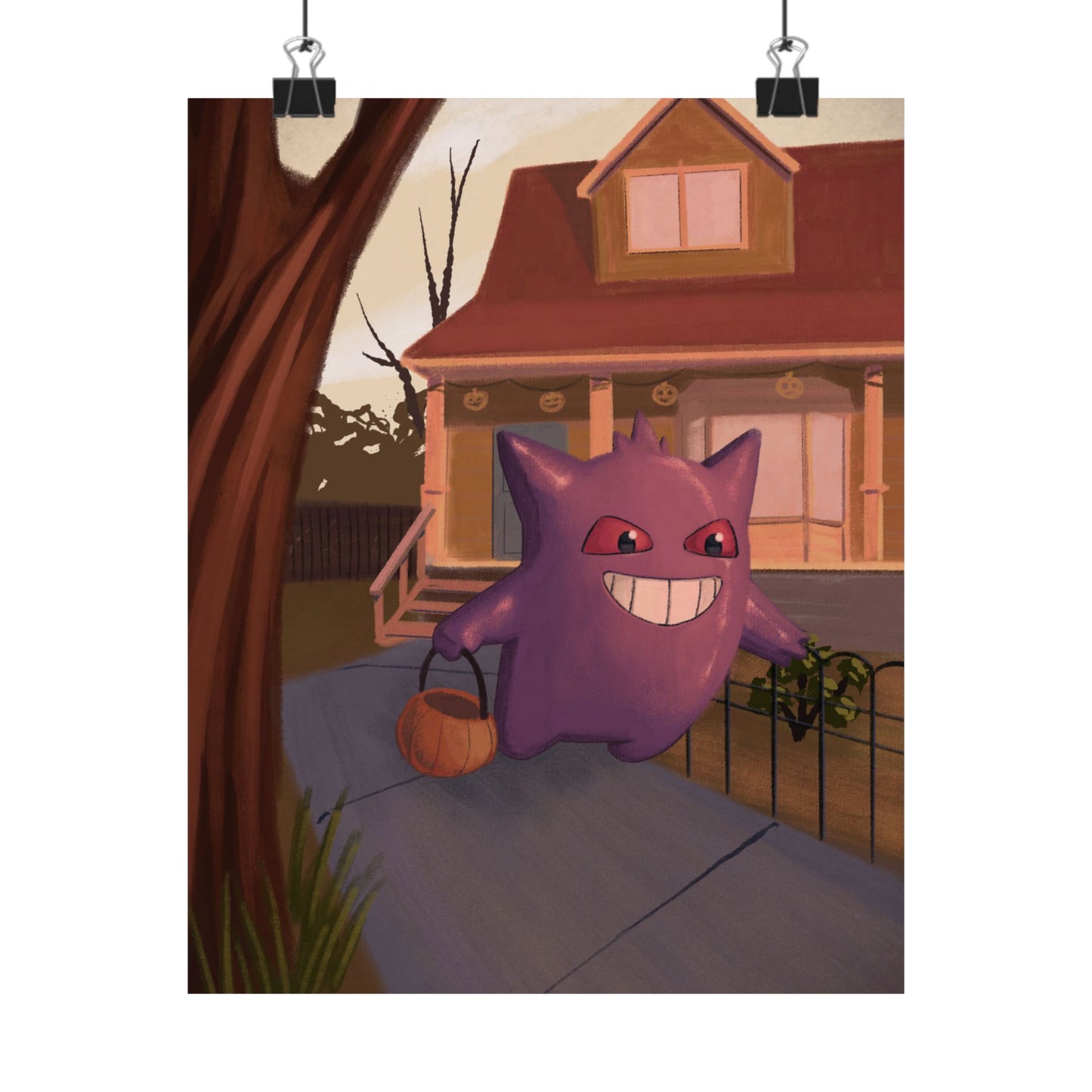 PopKnuckle: From Memory Series - Purple Cute Ghost Trick-or-Treat Halloween Poster — Matte Vertical Art Print