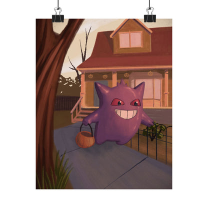 PopKnuckle: From Memory Series - Purple Cute Ghost Trick-or-Treat Halloween Poster — Matte Vertical Art Print