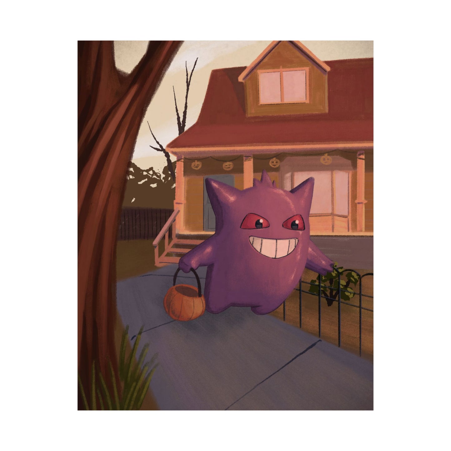 PopKnuckle: From Memory Series - Purple Cute Ghost Trick-or-Treat Halloween Poster — Matte Vertical Art Print