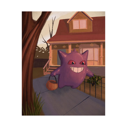PopKnuckle: From Memory Series - Purple Cute Ghost Trick-or-Treat Halloween Poster — Matte Vertical Art Print