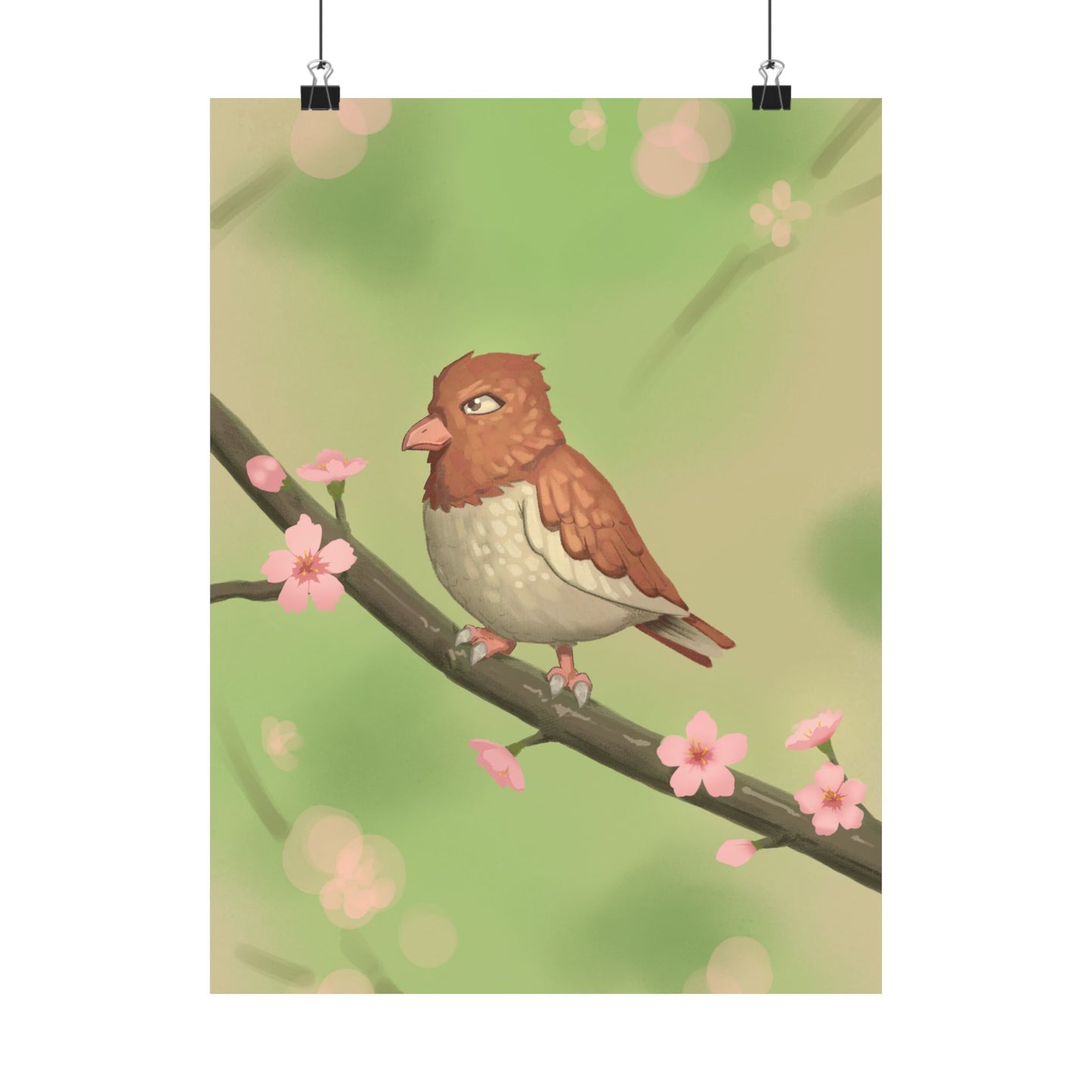 Bird on Cherry Blossom Branch Poster