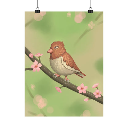 Bird on Cherry Blossom Branch Poster