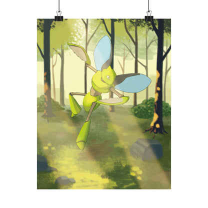 Green Bladed Creature Sunlit Forest Poster