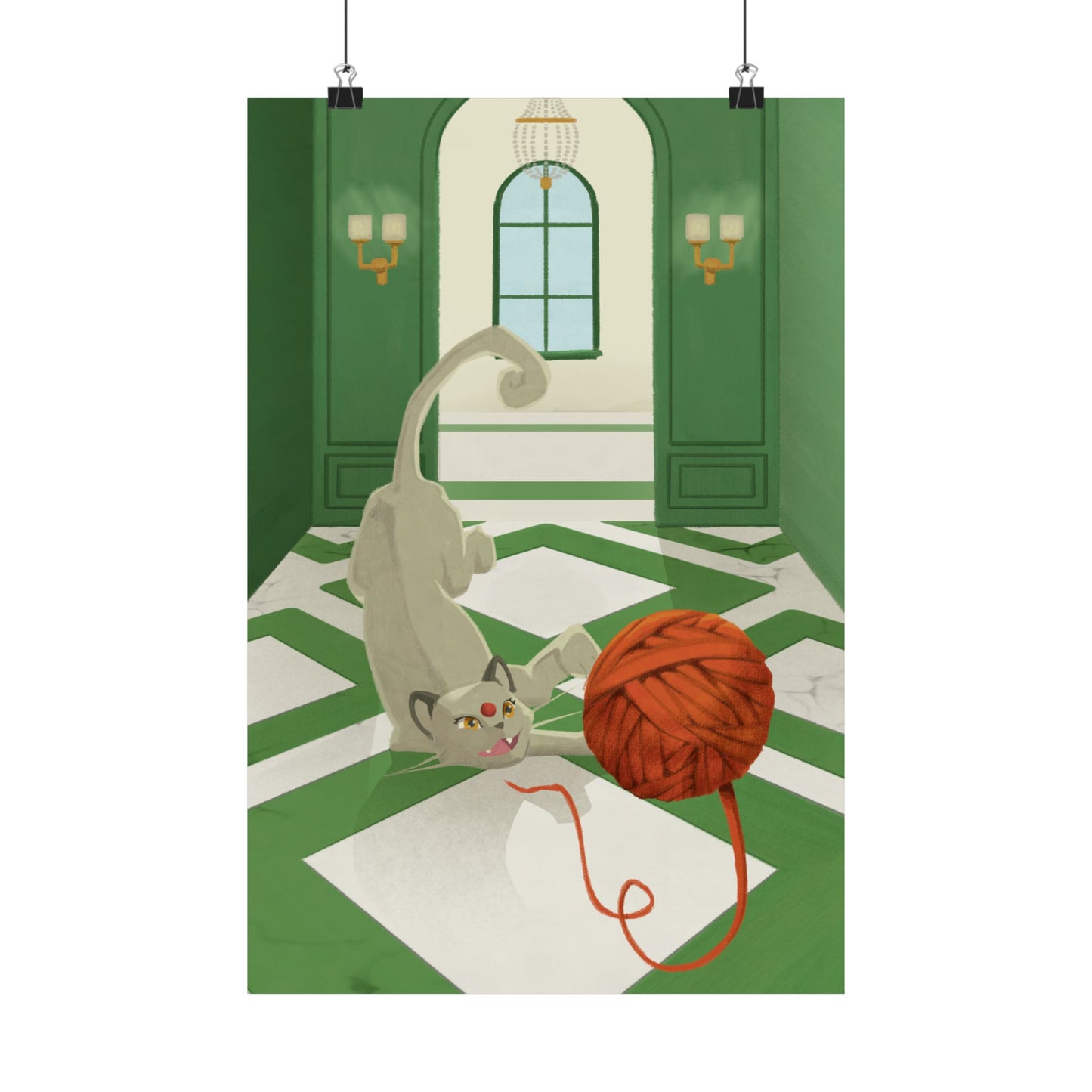 Cat with Red Yarn Poster