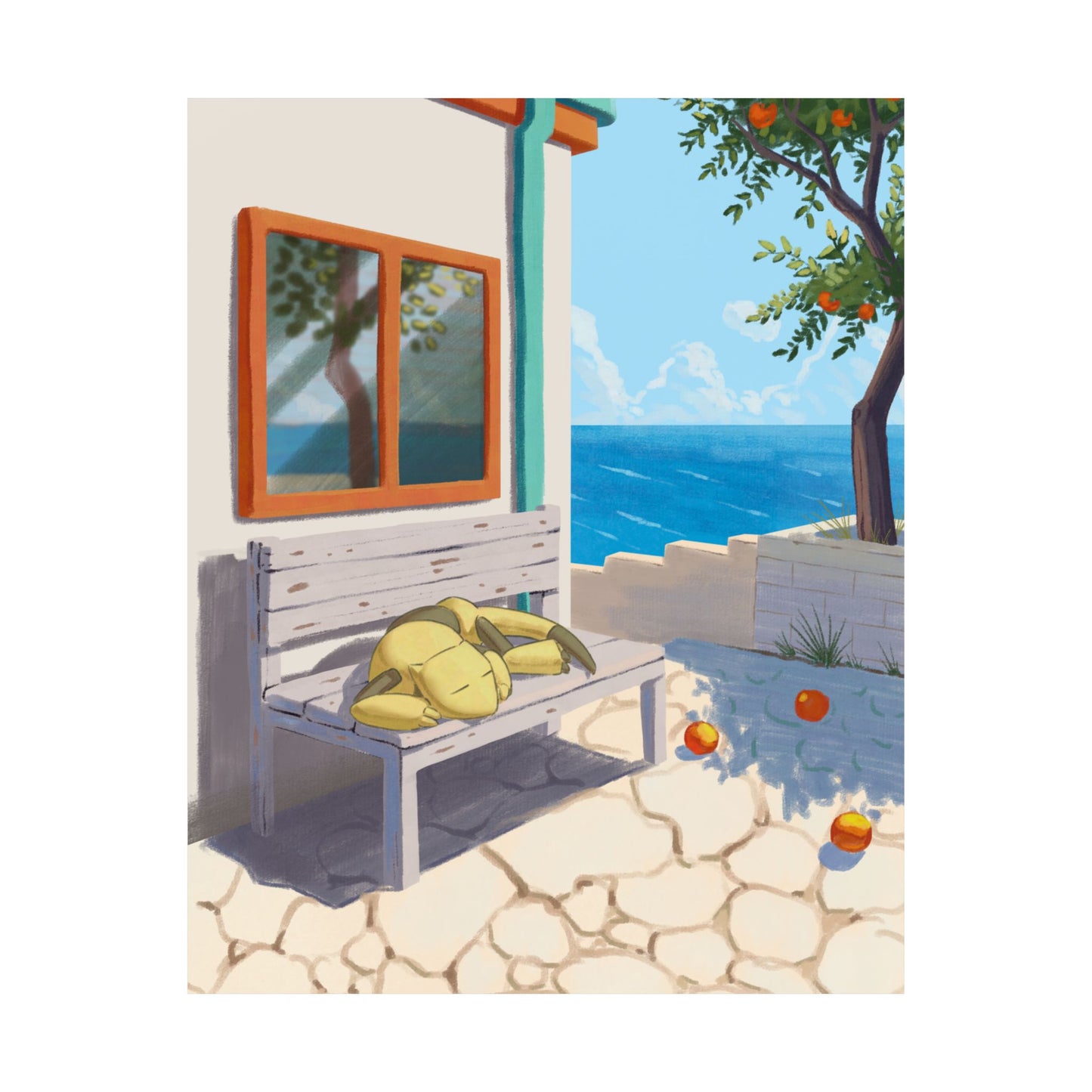 Sleepy Yellow Creature Ocean Bench Poster