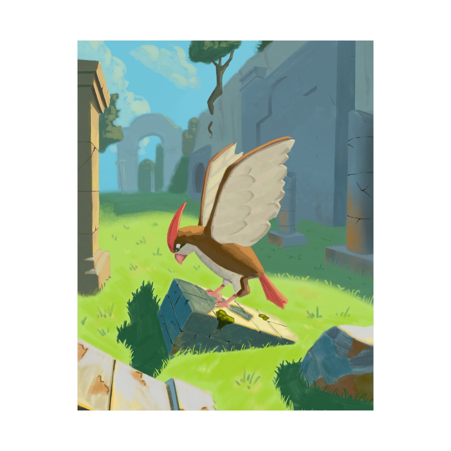Vintage Fantasy Bird Scene Poster