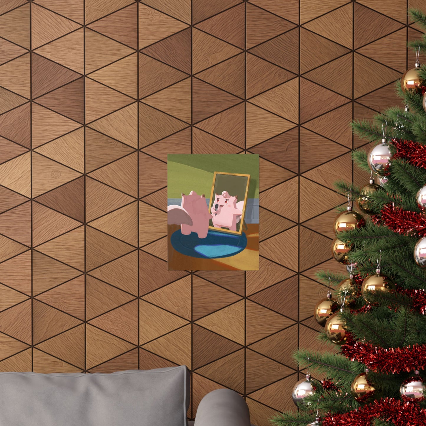 Cute Pink Creature Singing into Mirror Poster