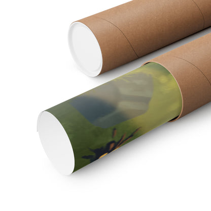 Green Bladed Creature Sunlit Forest Poster