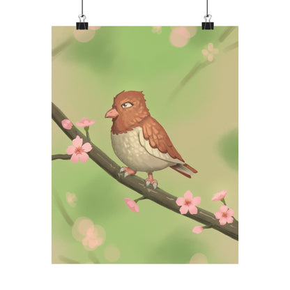 Bird on Cherry Blossom Branch Poster