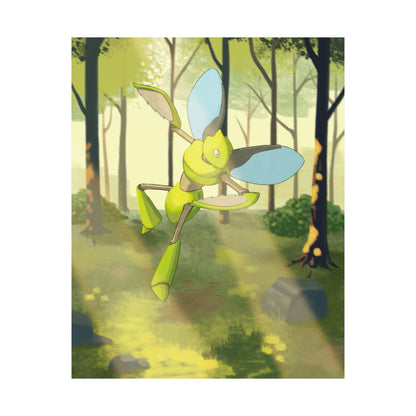 Green Bladed Creature Sunlit Forest Poster