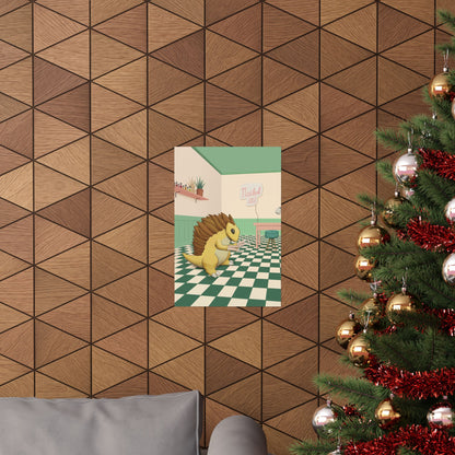 PopKnuckle: From Memory Series - Cute Pangolin Nail Salon Poster - "Nailed It!" Matte Vertical Art Print