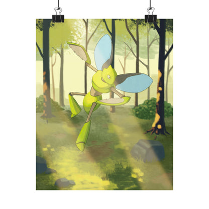 Green Bladed Creature Sunlit Forest Poster