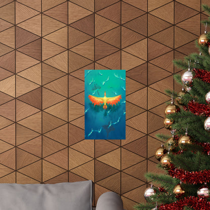 Phoenix Over Ocean Matte Vertical Poster