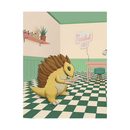 PopKnuckle: From Memory Series - Cute Pangolin Nail Salon Poster - "Nailed It!" Matte Vertical Art Print