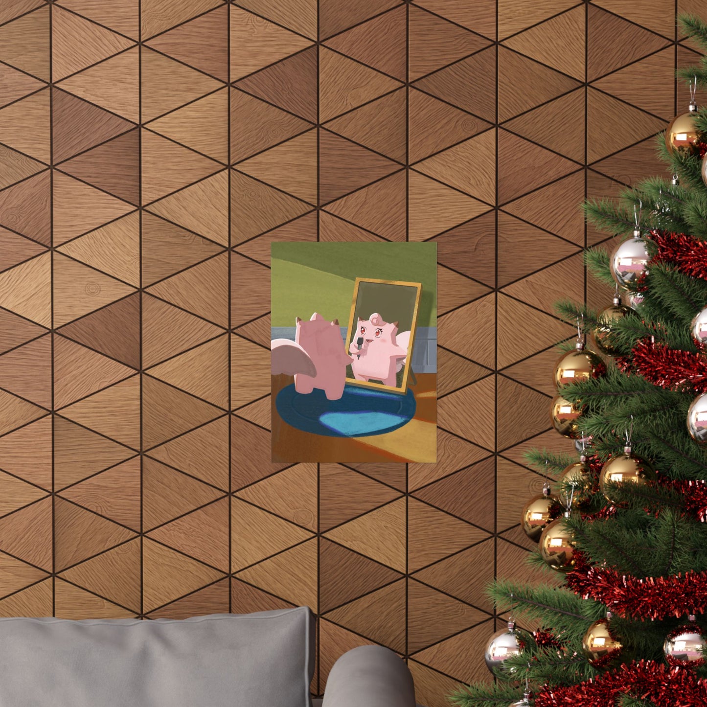 Cute Pink Creature Singing into Mirror Poster