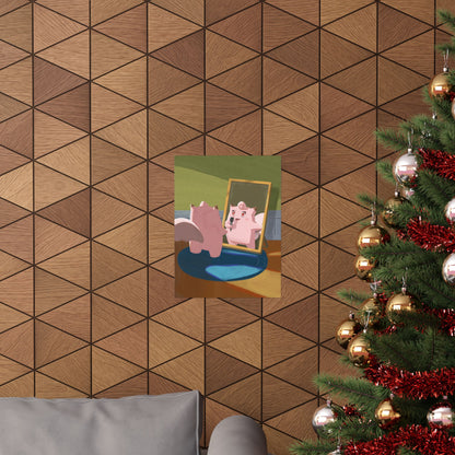 Cute Pink Creature Singing into Mirror Poster