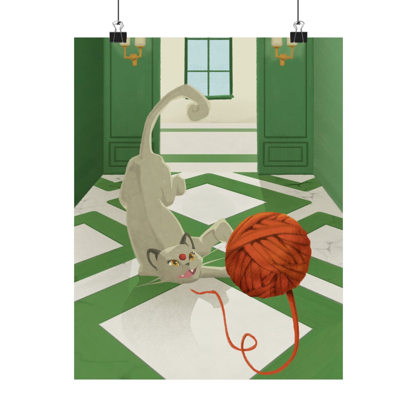Cat with Red Yarn Poster