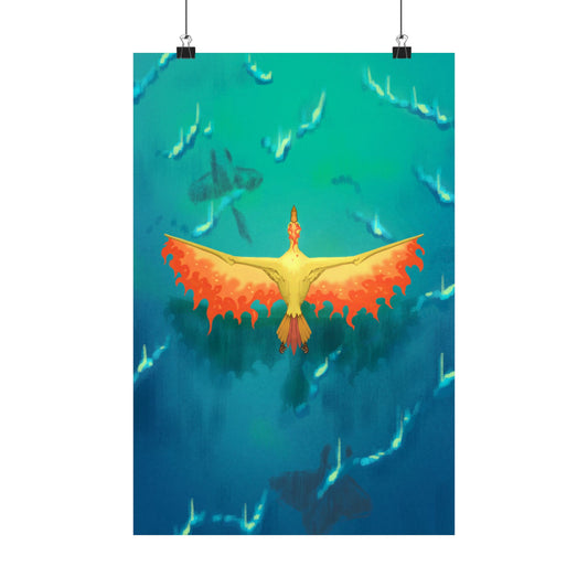 Phoenix Over Ocean Matte Vertical Poster