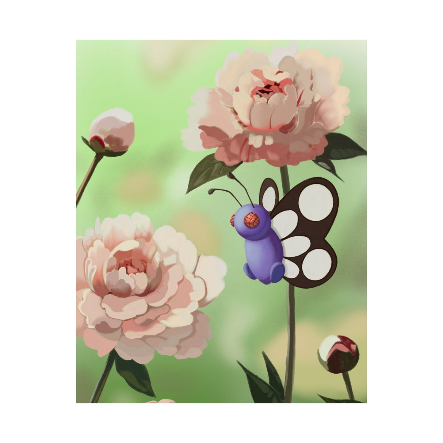 Floral Butterfly Pink Peonies Poster