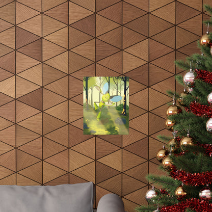 Green Bladed Creature Sunlit Forest Poster