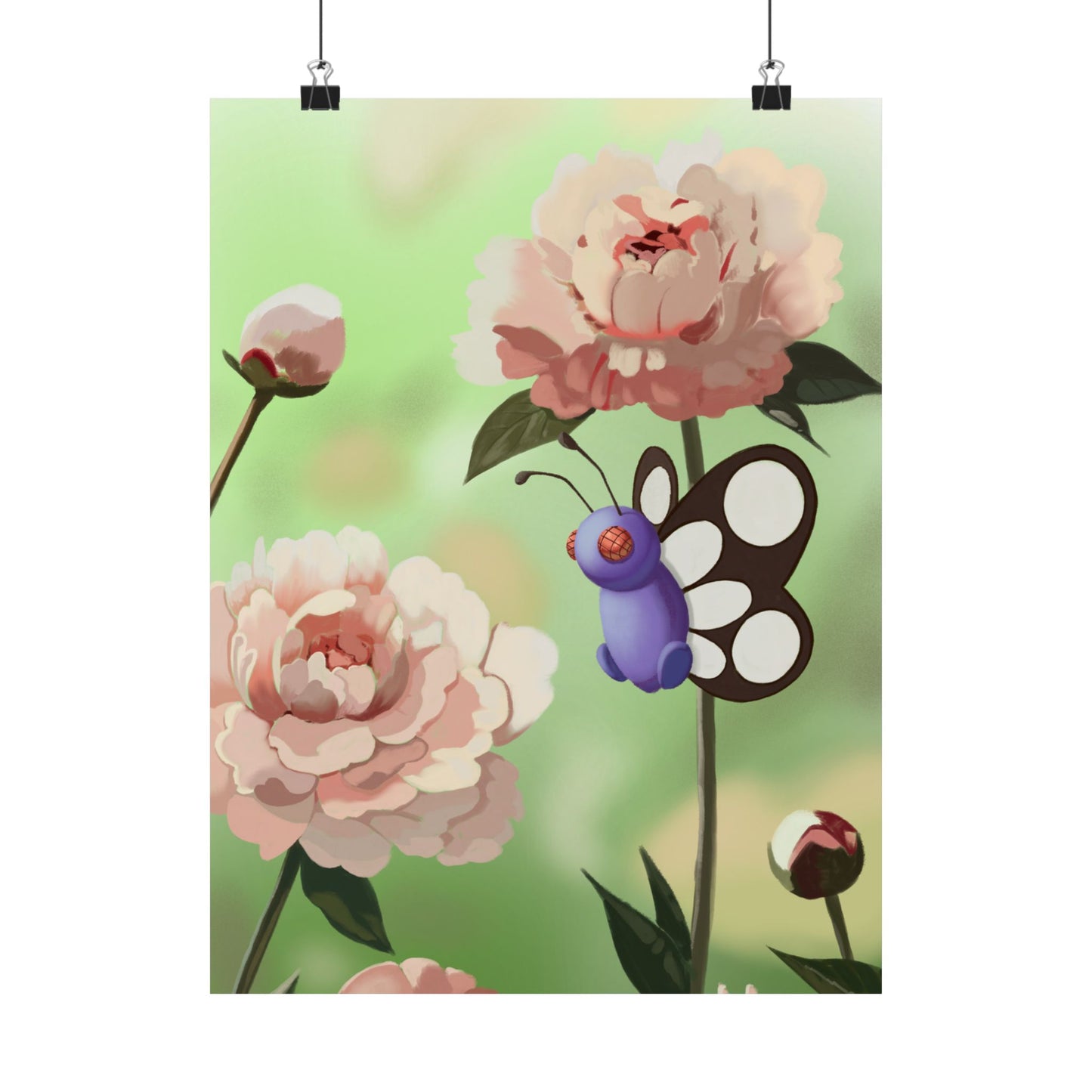 Floral Butterfly Pink Peonies Poster