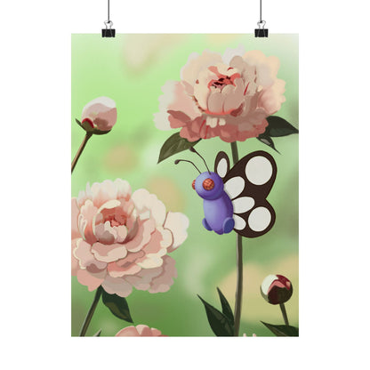 Floral Butterfly Pink Peonies Poster