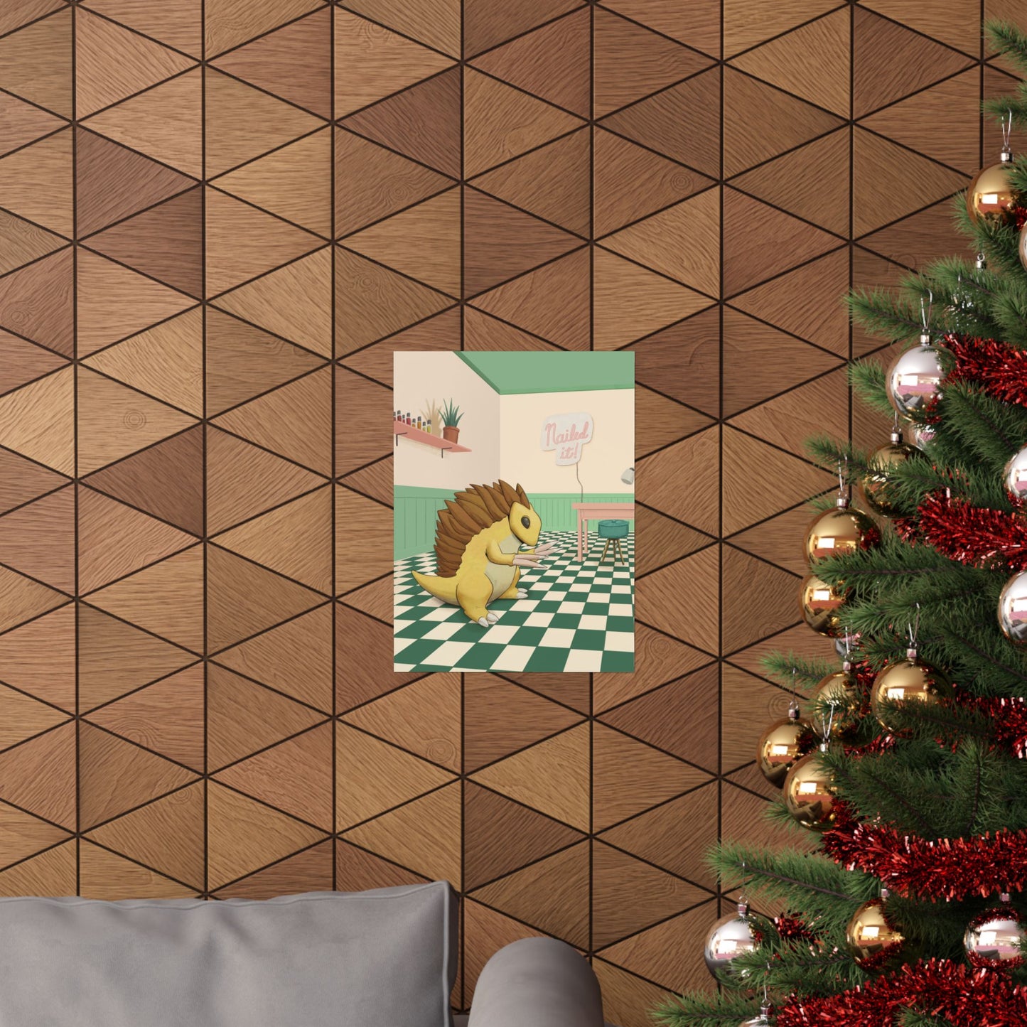 PopKnuckle: From Memory Series - Cute Pangolin Nail Salon Poster - "Nailed It!" Matte Vertical Art Print