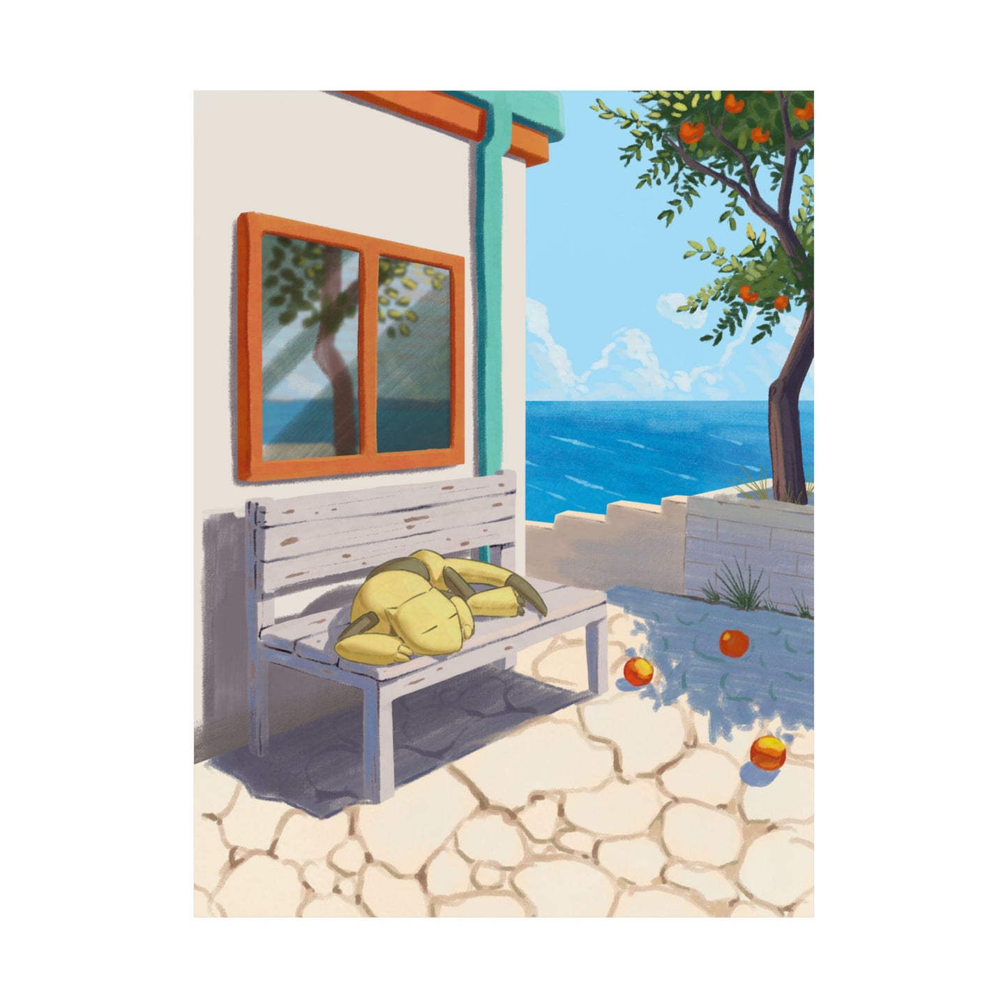 Sleepy Yellow Creature Ocean Bench Poster