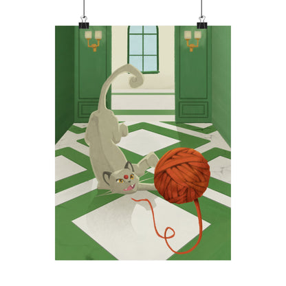 Cat with Red Yarn Poster