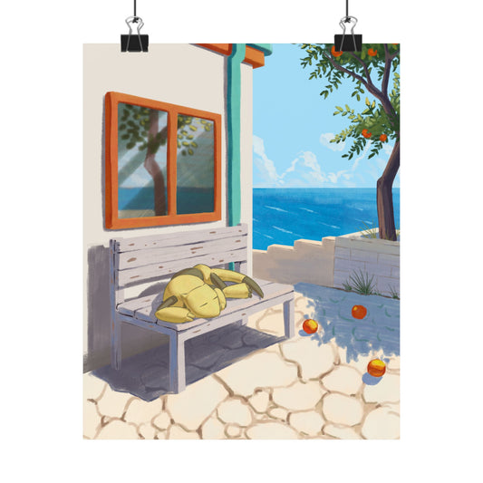 Sleepy Yellow Creature Ocean Bench Poster
